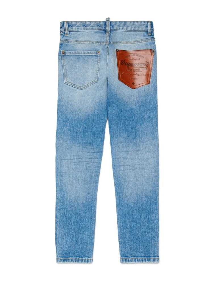 Dsquared jeans kids/junior slim fit lavaggio blu chiaro cool guy con tasca in pelle logata Bambino