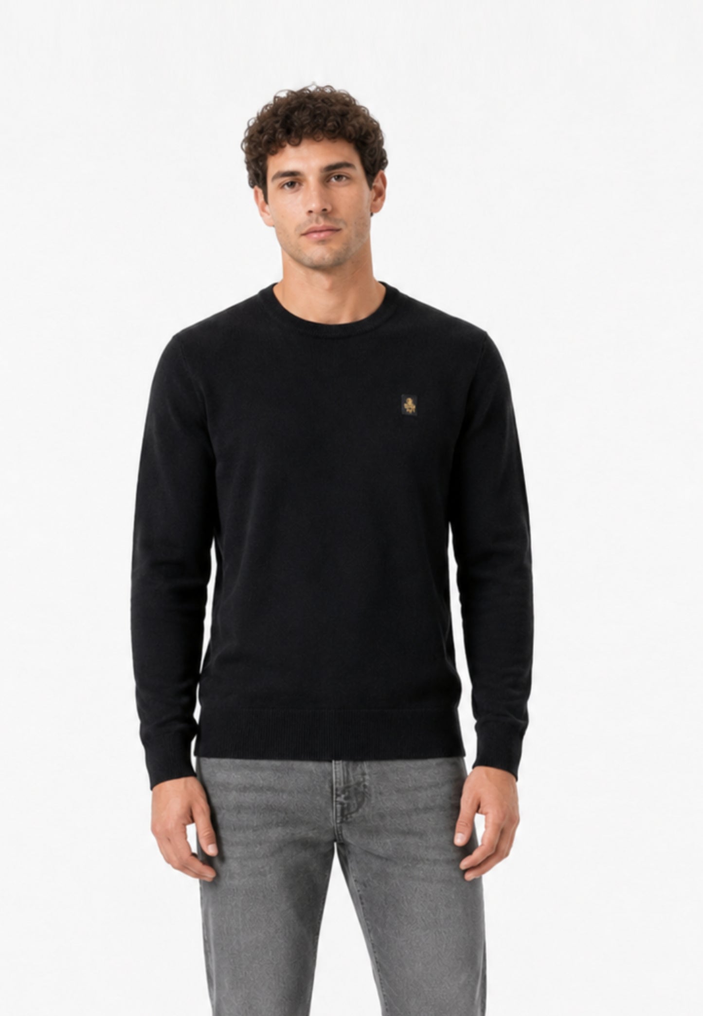 REFRIGIWEAR MAGLIONE NERO IN LANA SAGOMATO CON MINI LOGO RICAMATO Uomo BENNET PULLOVER.NE_