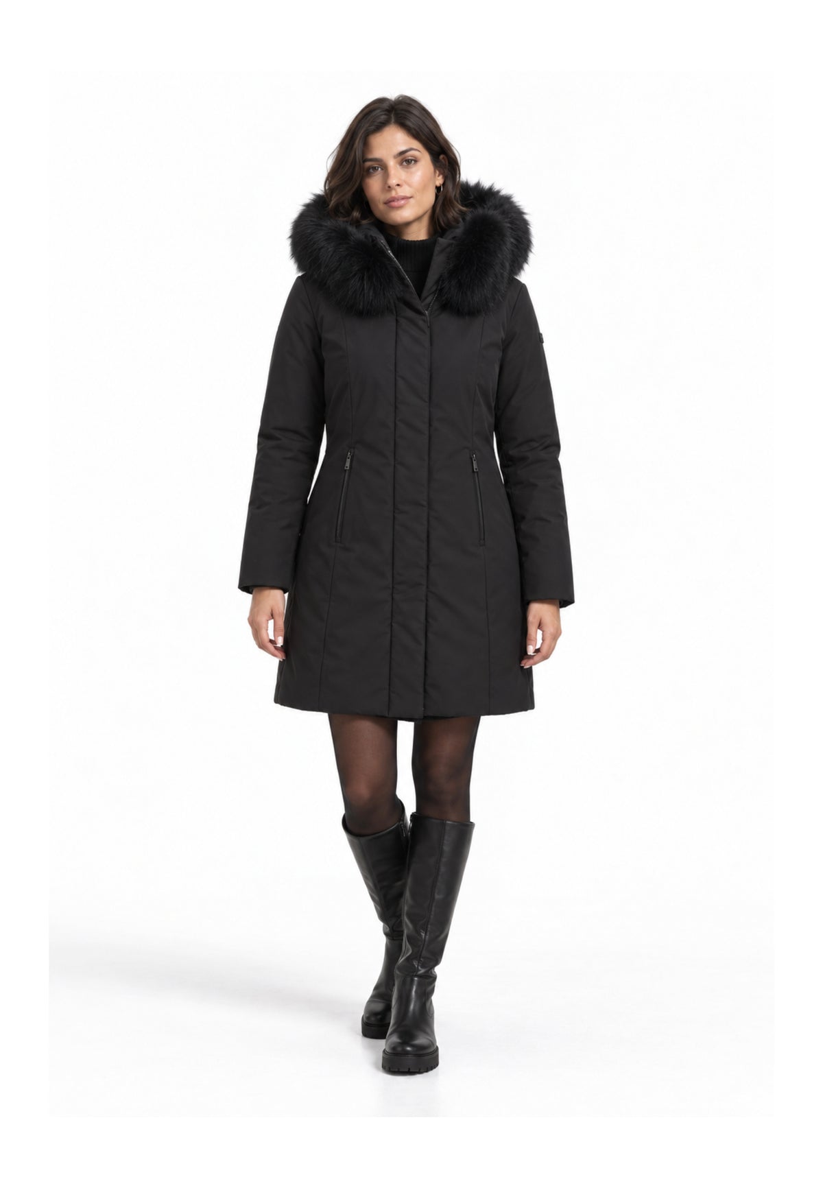 REFRIGIWEAR GIUBBOTTO NERO CON CAPPUCCIO E PELLICCIA Donna LADY TECH FUR JACKET.NE_