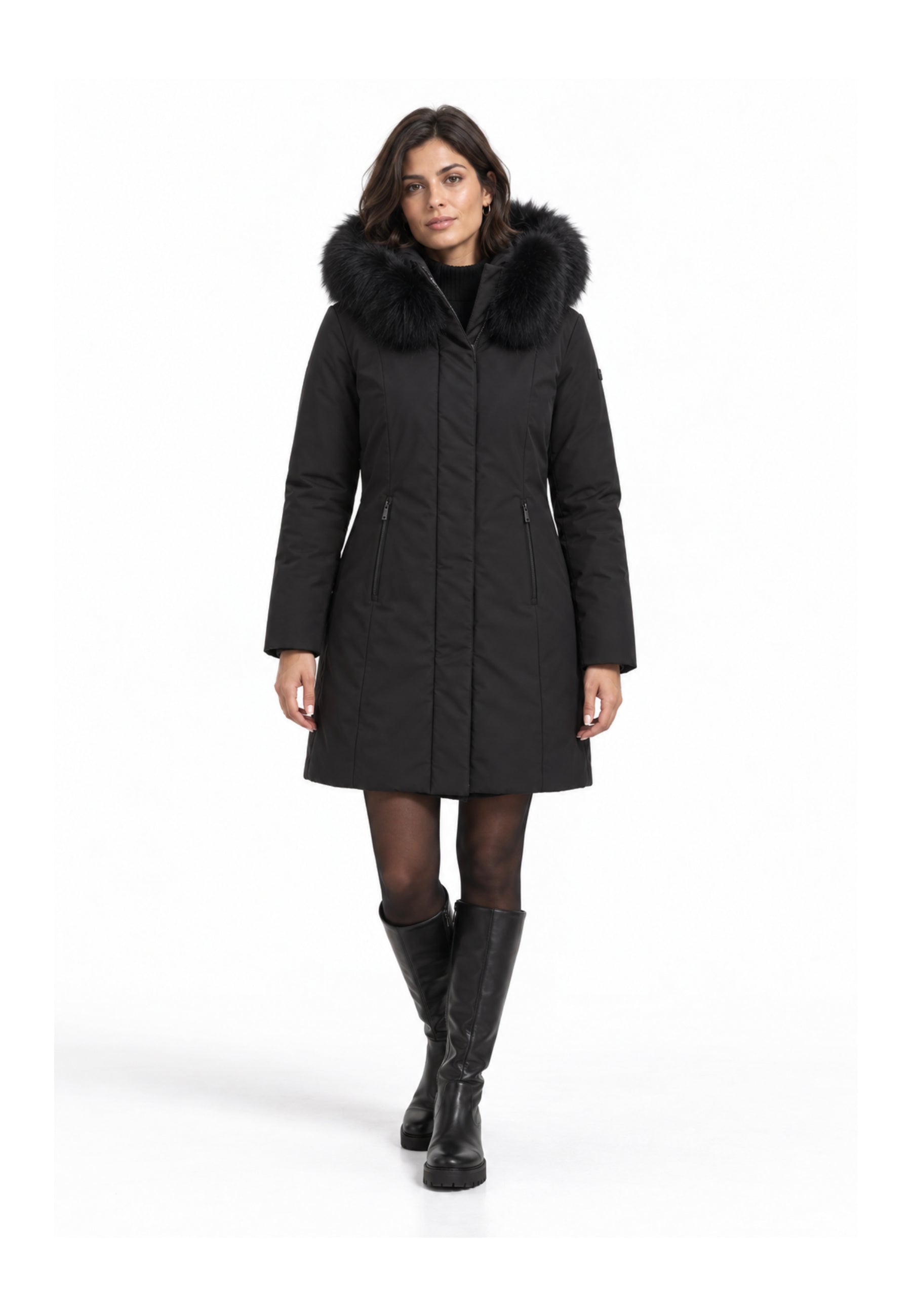 REFRIGIWEAR GIUBBOTTO NERO CON CAPPUCCIO E PELLICCIA Donna LADY TECH FUR JACKET.NE_