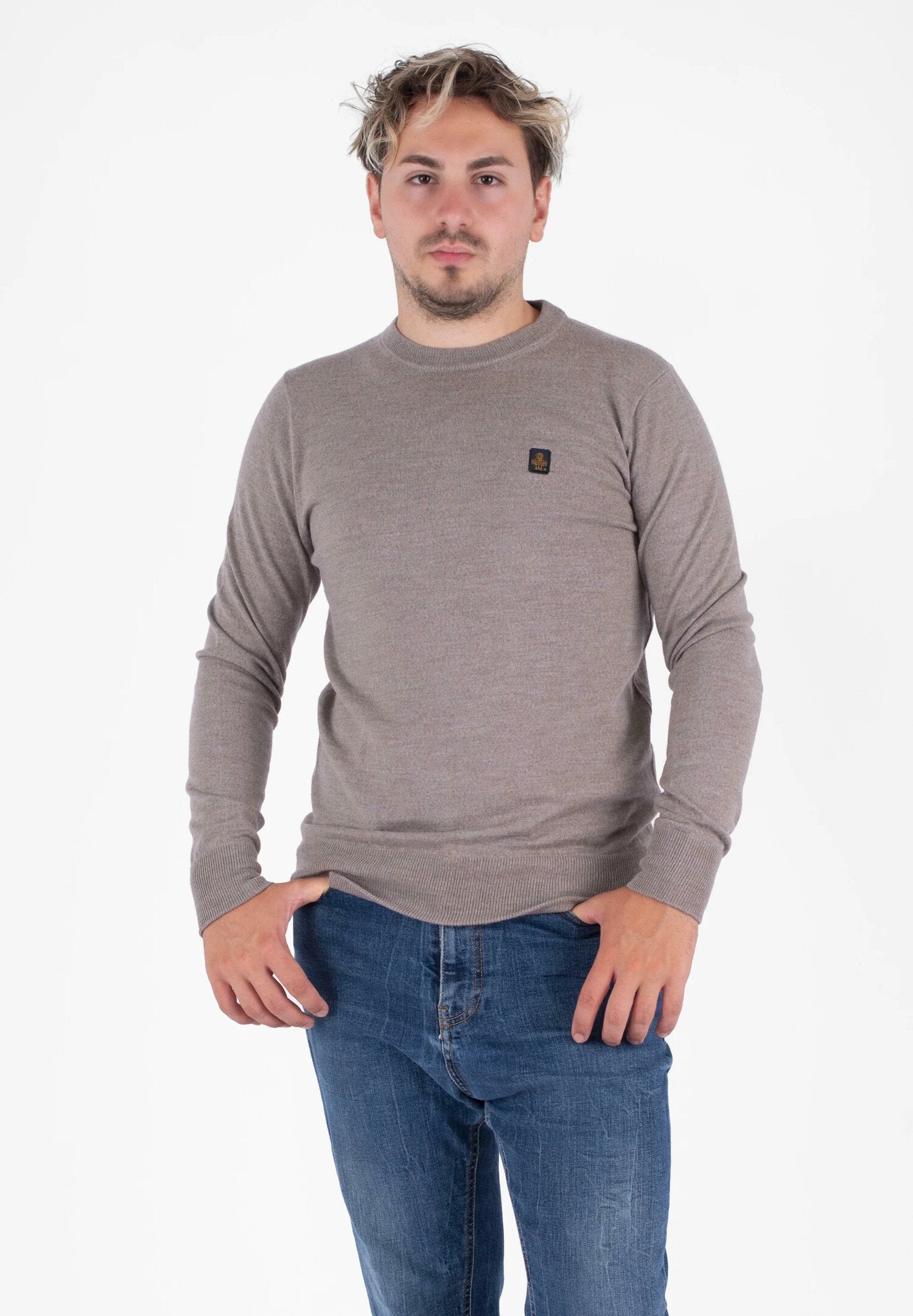 Refrigiwear maglione uomo tortora in lana con girocollo | CammarataMode