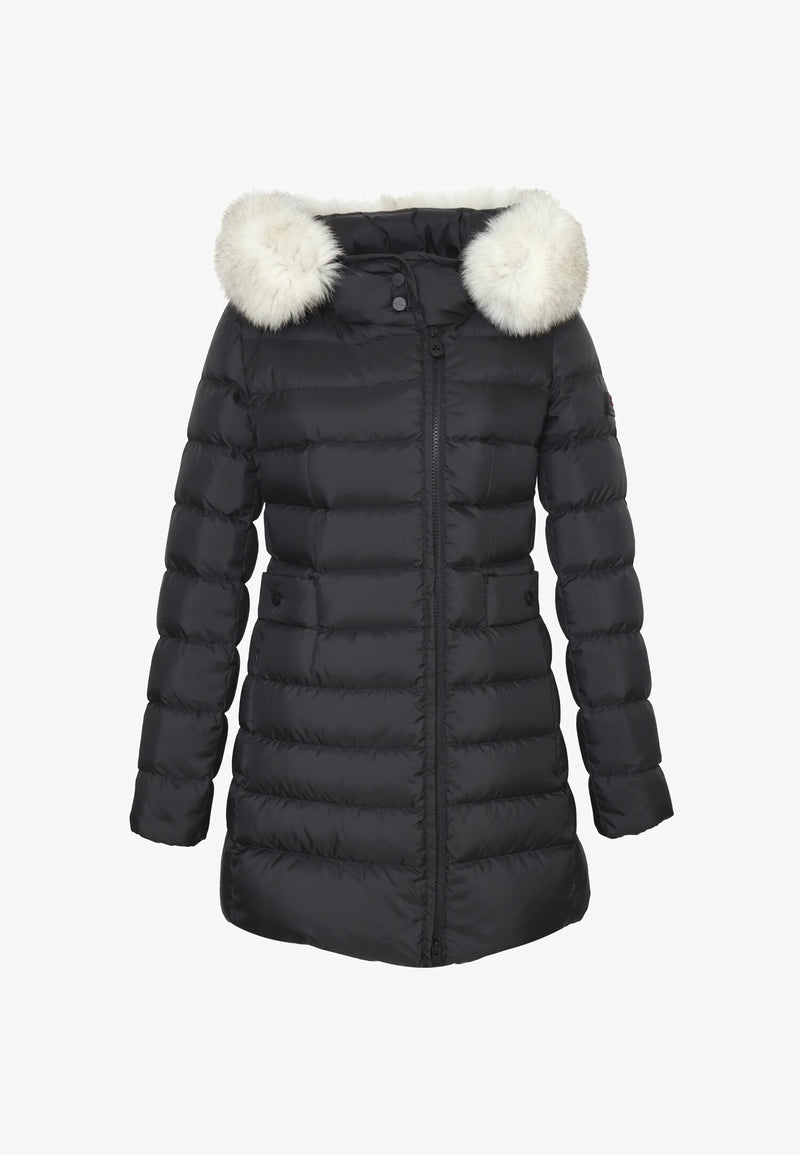 Peuterey cappotto invernale bambina nero lungo con cappuccio e pelliccia - NERO | CammarataMode