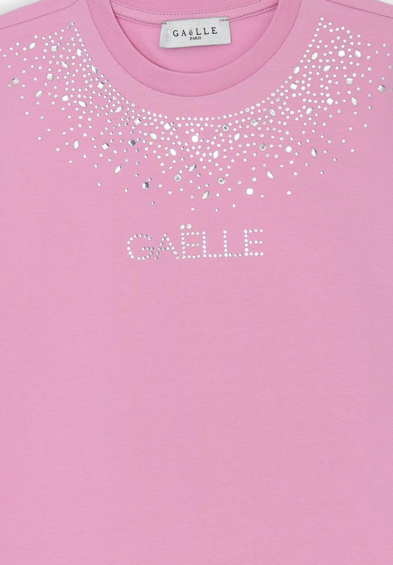 T-shirt Gaelle Paris rosa con strass, bambina e ragazza - ROSA | CammarataMode