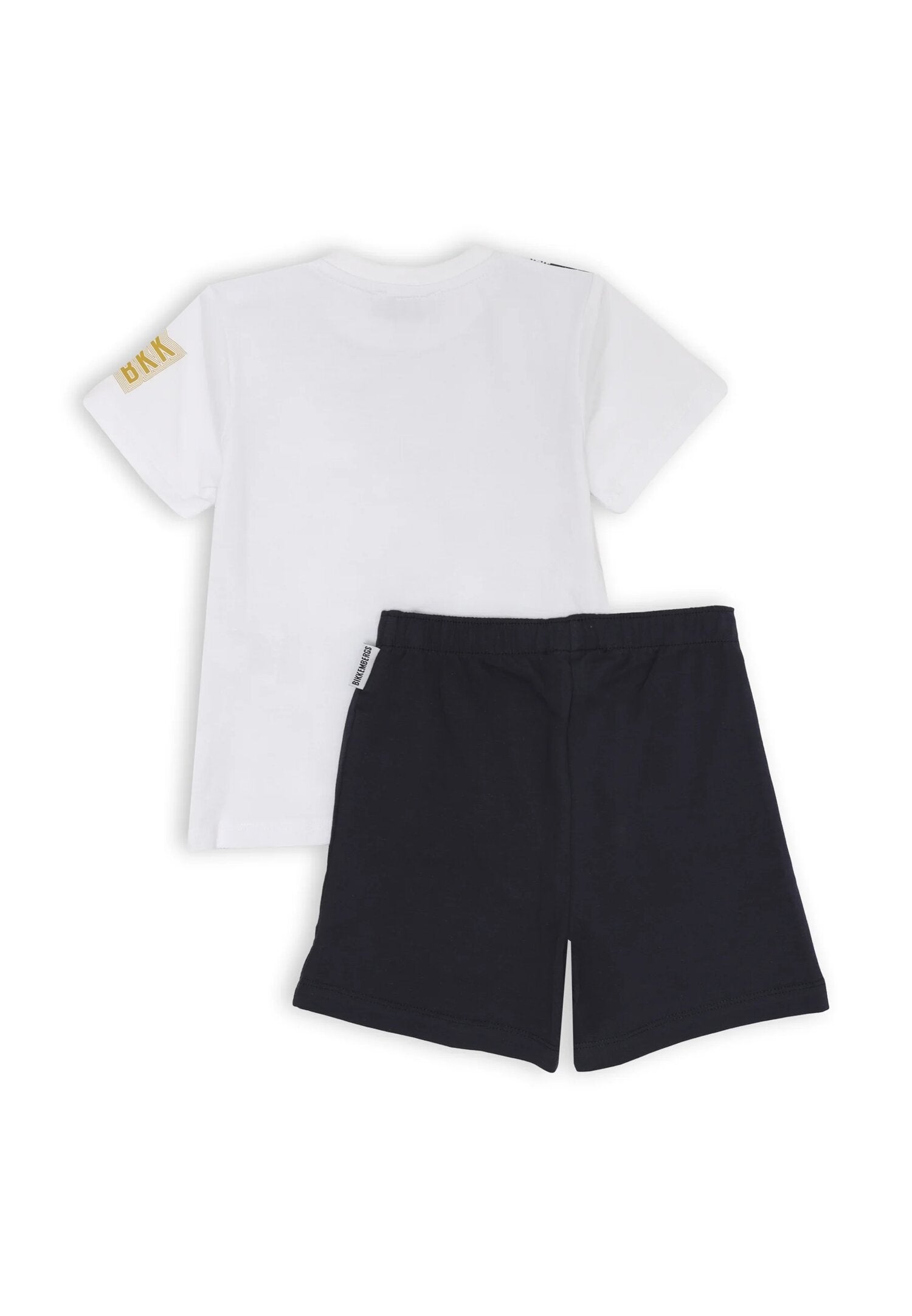 Bikkembergs set children off white t-shirt allover print and blue summer shorts | CammarataMode