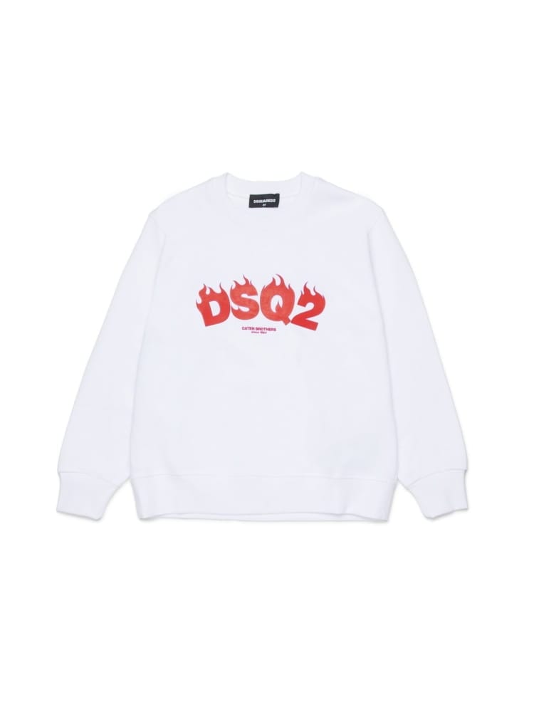 Dsquared felpa kids/junior girocollo con logo in cotone bianco Bambino