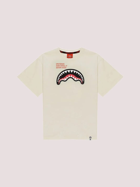 Sprayground t-shirt kids/junior in cotone avorio con stampa bocca di squalo