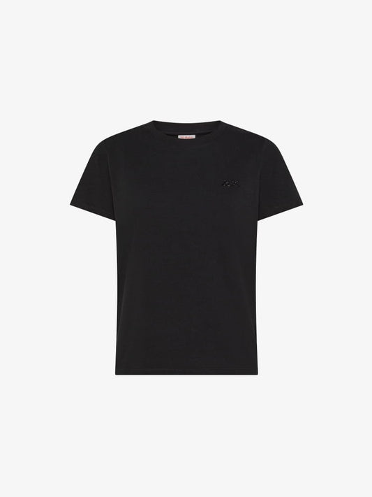 Sun68 tshirt nera donna logo con strass sul pett0