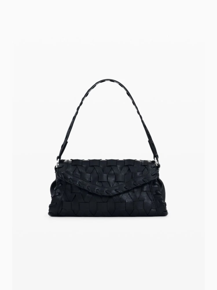 Desigual borsa a mano con tracolla argon in ecopelle nera intrecciata