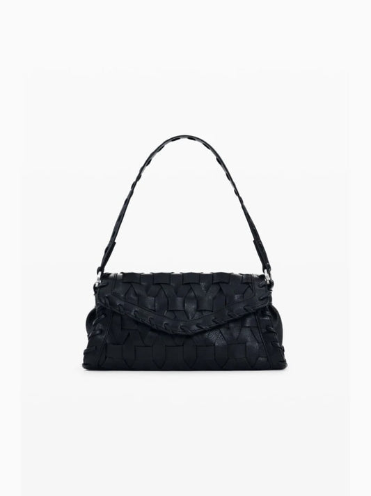 Desigual borsa a mano con tracolla argon in ecopelle nera intrecciata