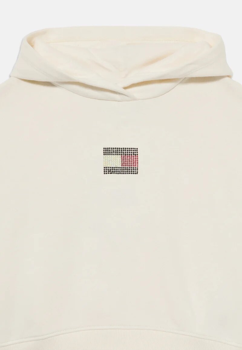 Tommy Hilfiger felpa panna bambina e ragazza con cappuccio logo strass