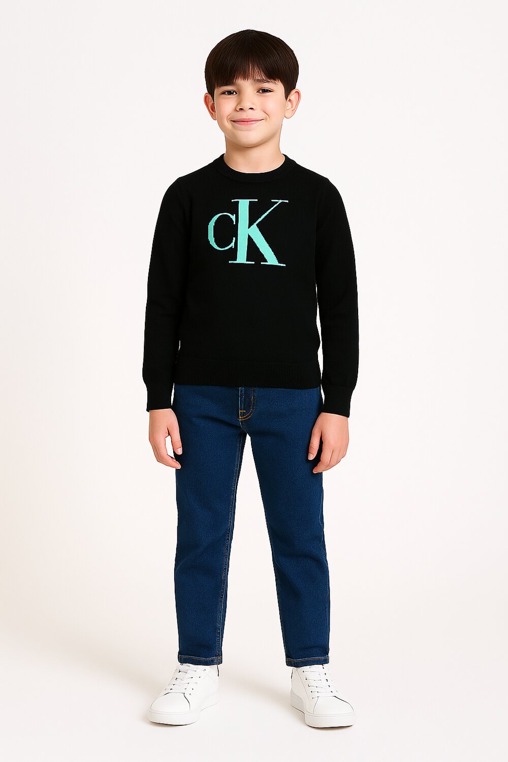 Calvin Klein Maglione Nero Bambino In Cotone Girocollo Sportivo AI25