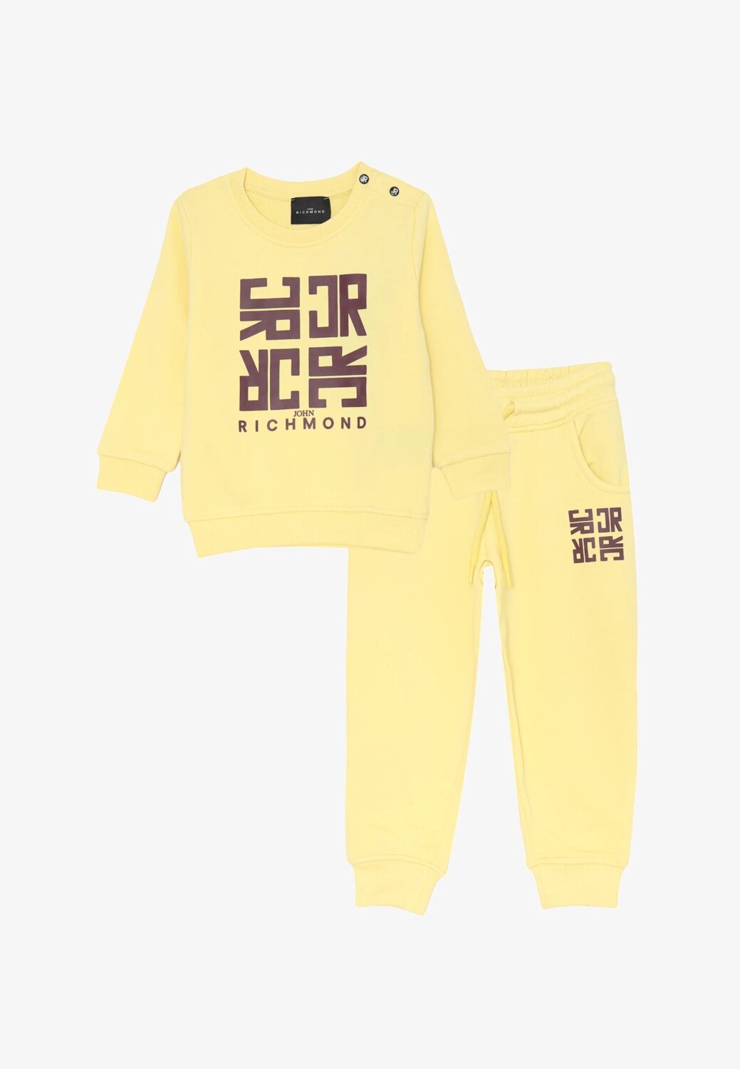 John Richmond completo neonato giallo con stampa bordeaux 100% cotone