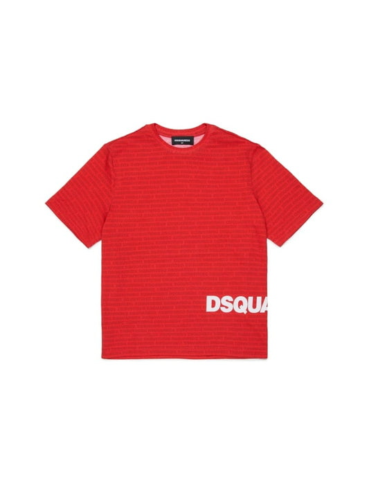 Dsquared t-shirt kids/junior in cotone rosso con logo allover Bambino