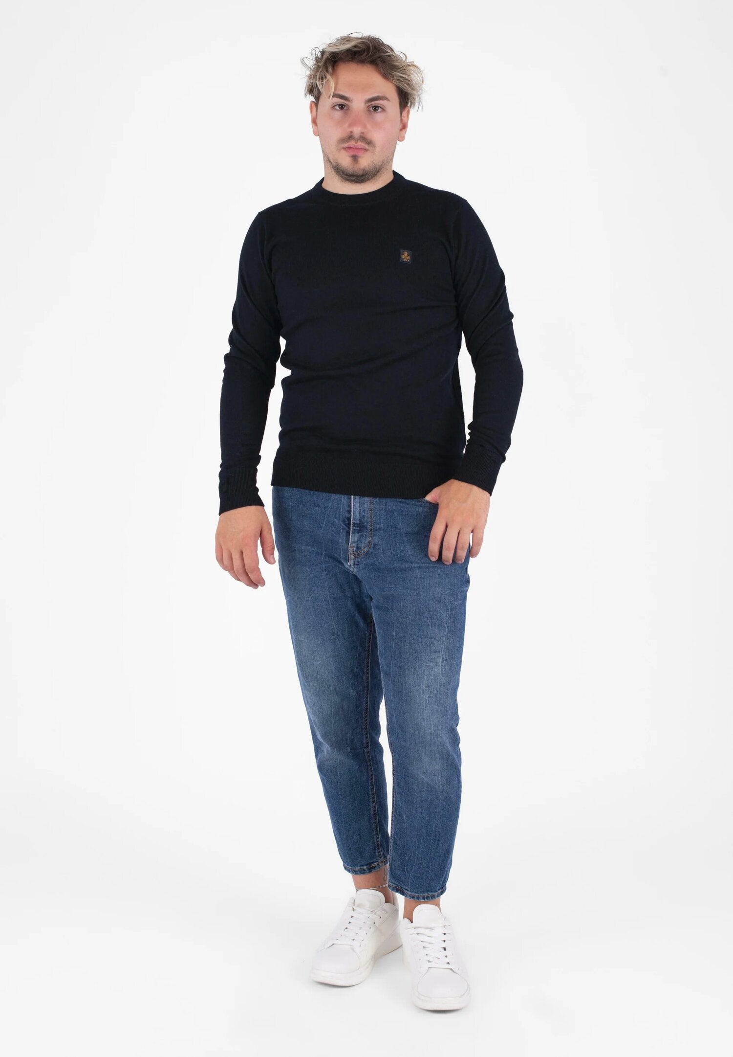 Refrigiwear Maglione Nero Uomo In Lana Girocollo Elegante AI25