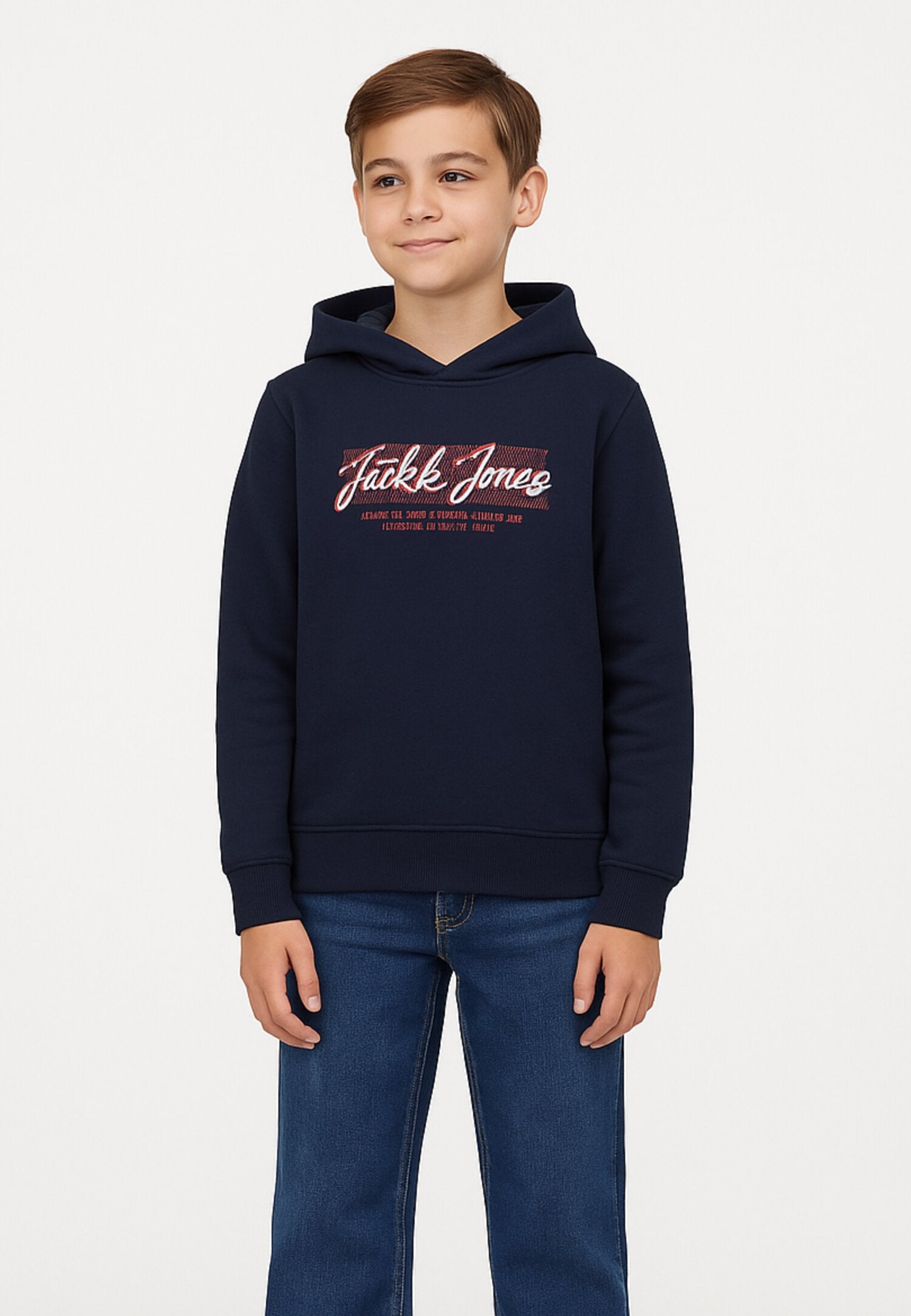 Jack & Jones Junior Felpa Blu Bambino Tascone In Cotone Con Cappuccio Scuola