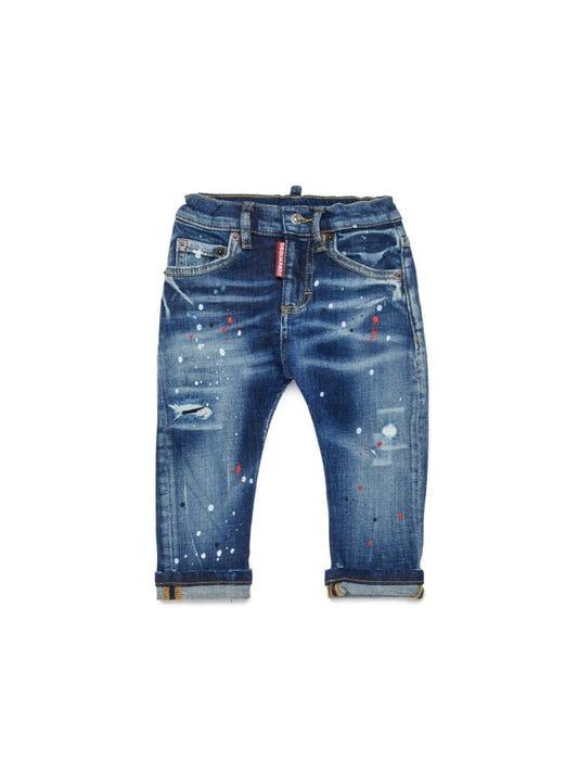 Dsquared jeans infant slim lavaggio blu medio con macchie di vernice Bambino