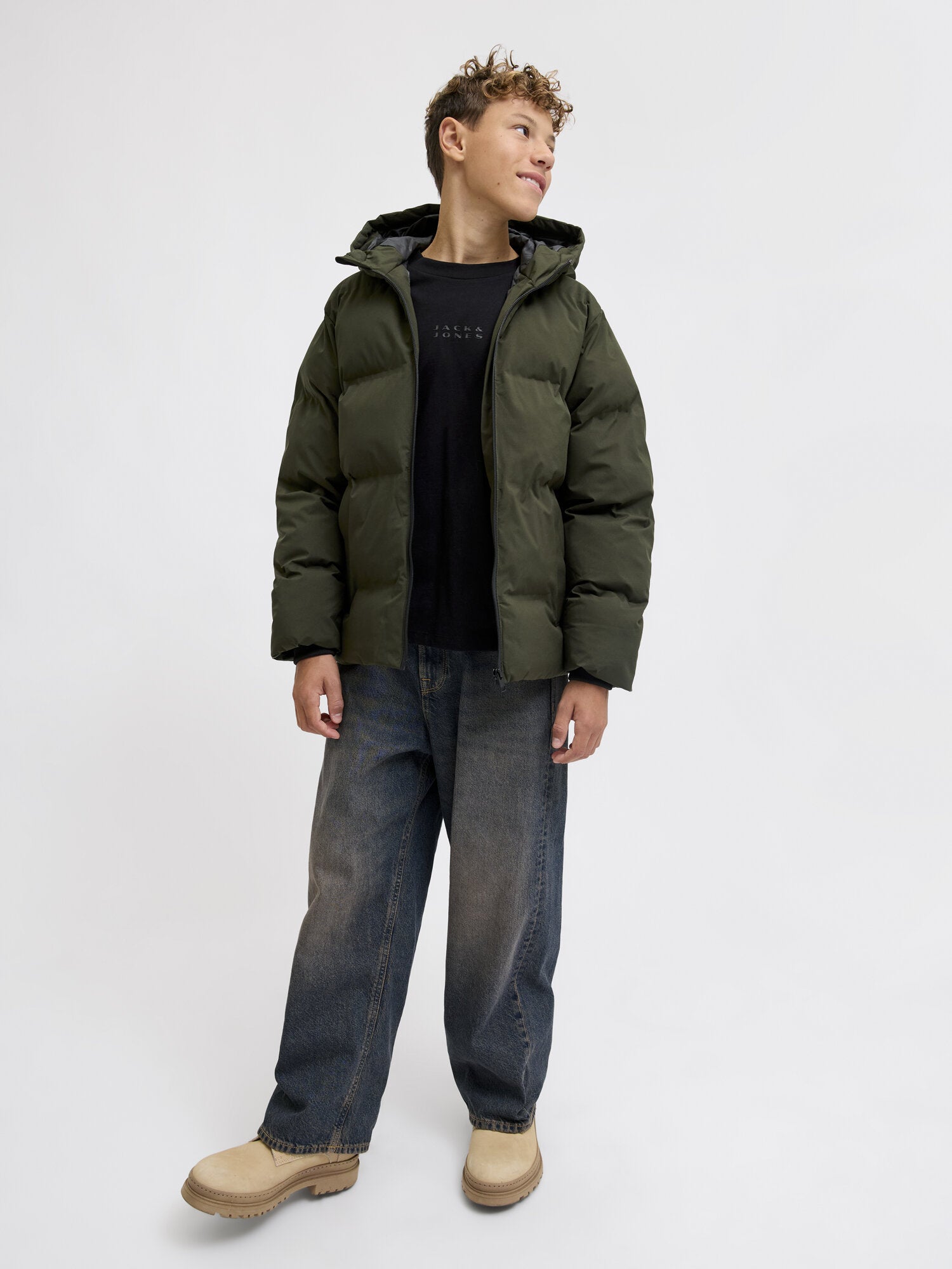 Jack & Jones Junior Giubbotto Verde Bambino In Nylon Con Cappuccio Invernale
