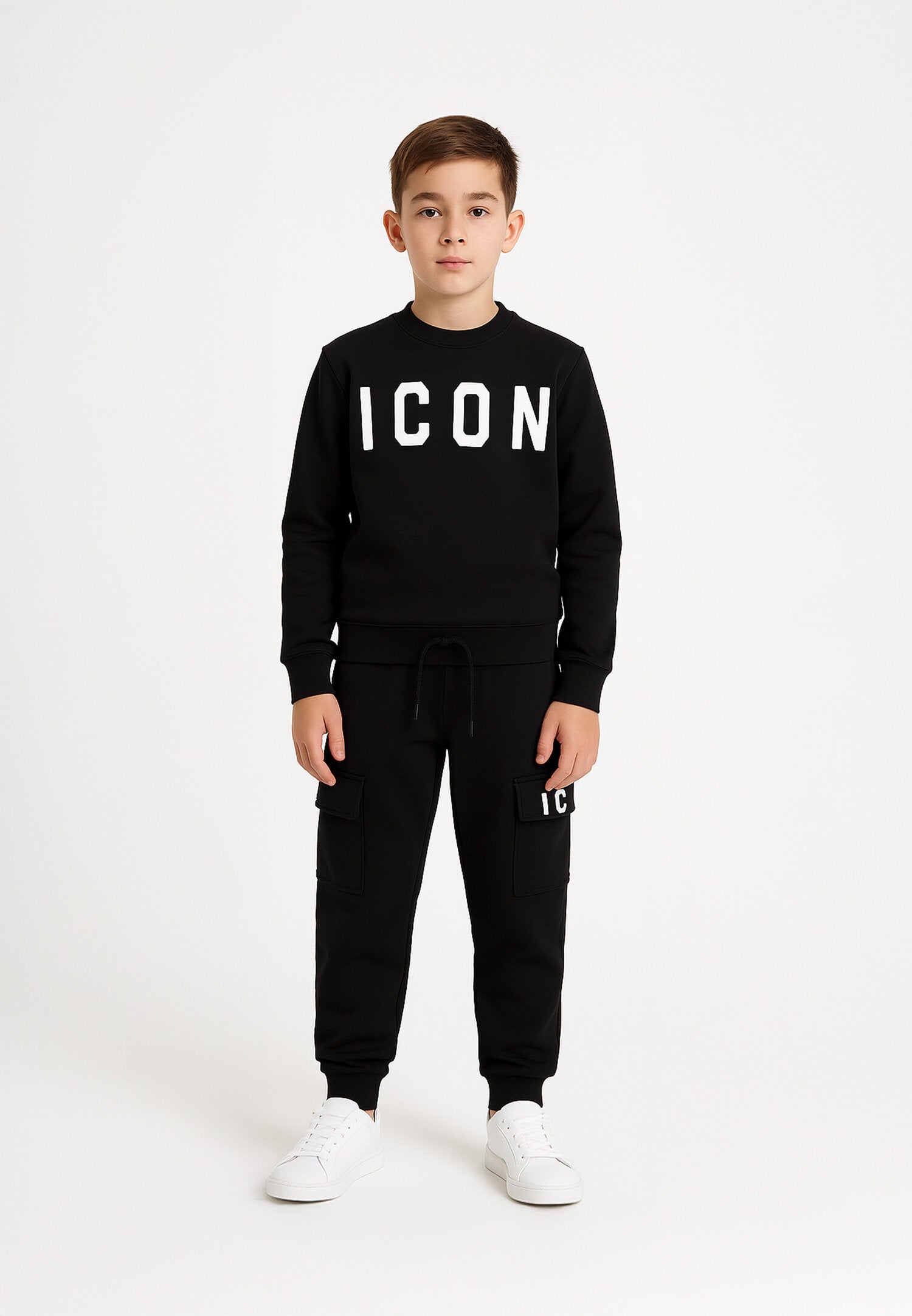 Icon Pantalone Nero Bambino In Cotone Vita Regolabile Quotidiano AI25