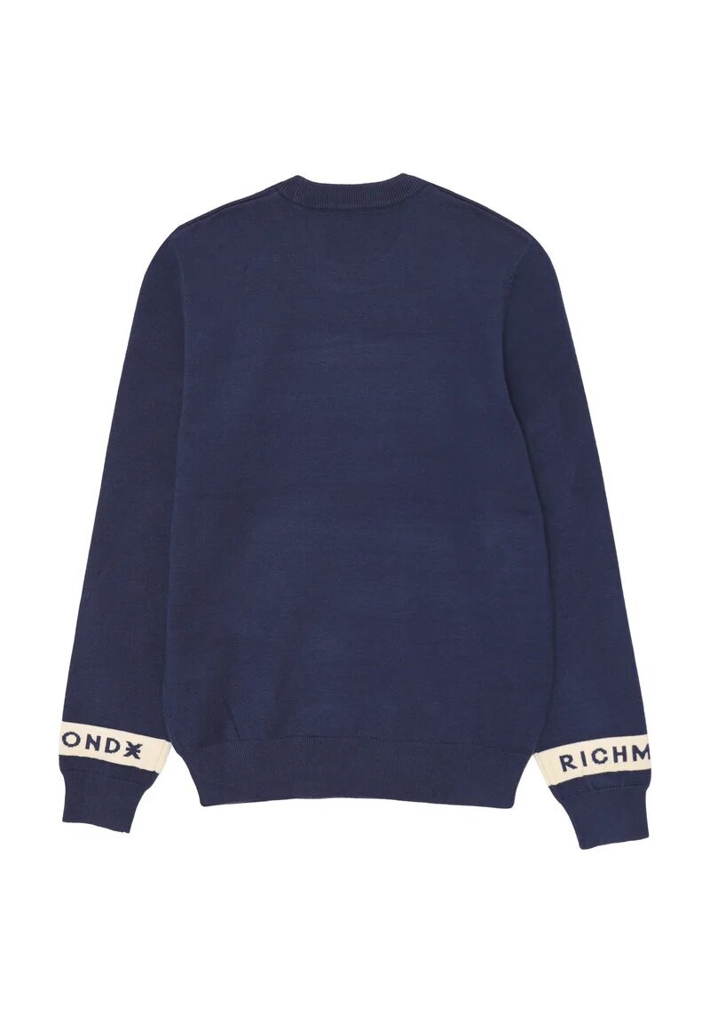 John Richmond maglia uomo lana blu collo tondo polsini logo | CammarataMode