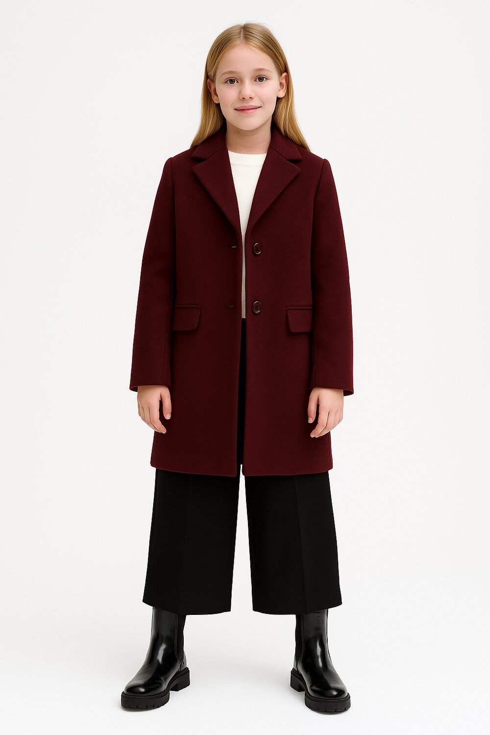 Kocca cappotto corto bordeaux bambina e ragazza elegante invernale