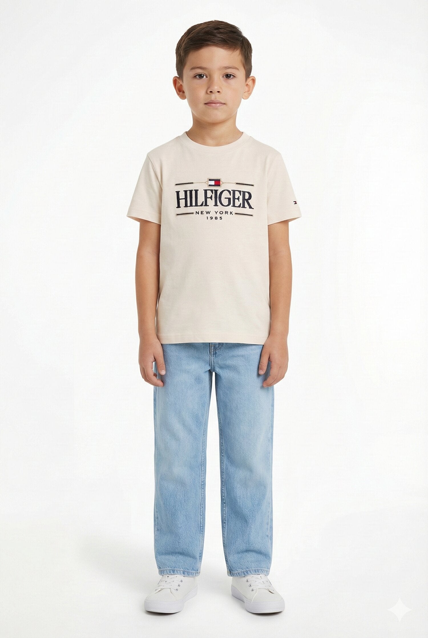 Tommy Hilfiger Tshirt Panna Bambino Girocollo Sportivo In Cotone KB0KB10360YB
