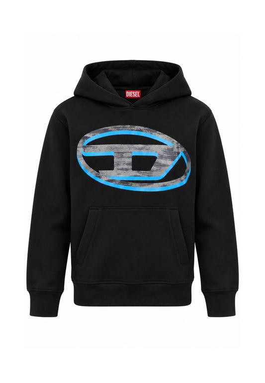Diesel FELPA NERA CON CAPPUCCIO E LOGO EFFETTO 3D Bambini e ragazzi SVELLYHOOD.NE_