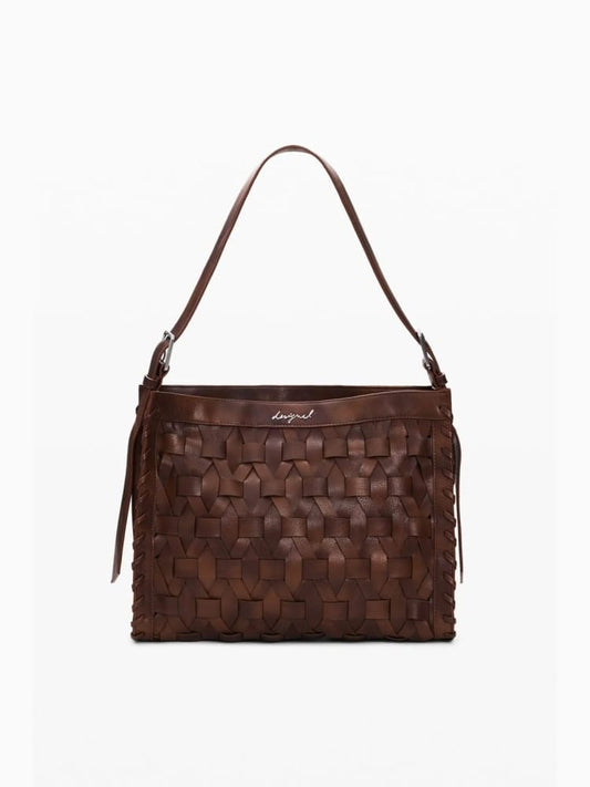 Desigual borsa a mano argon in ecopelle marrone intrecciata