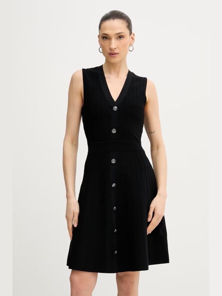 Guess abito nero donna bottoni con logo