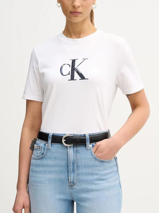 Calvin Klein tshirt bianca donna maxi logo