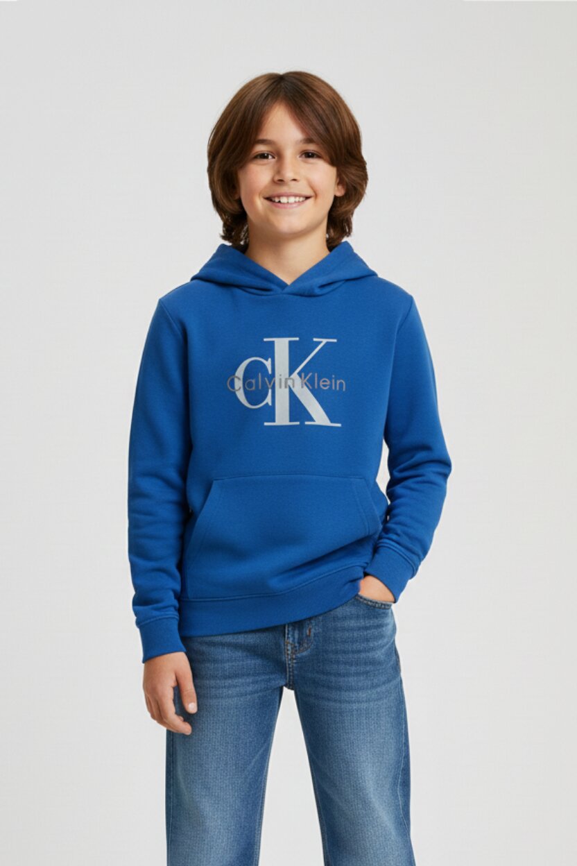Calvin Klein Felpa Royal Bambino In Cotone Con Cappuccio Scuola PE26