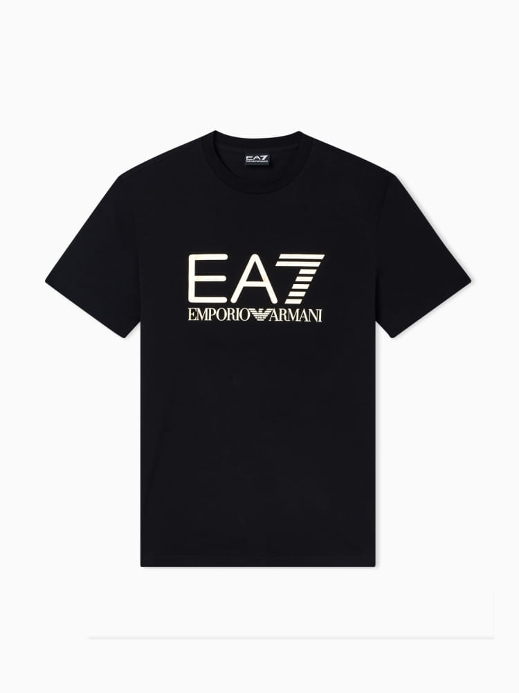 Emporio Armani t-shirt core identity in jersey di cotone nero con logo frontale oro