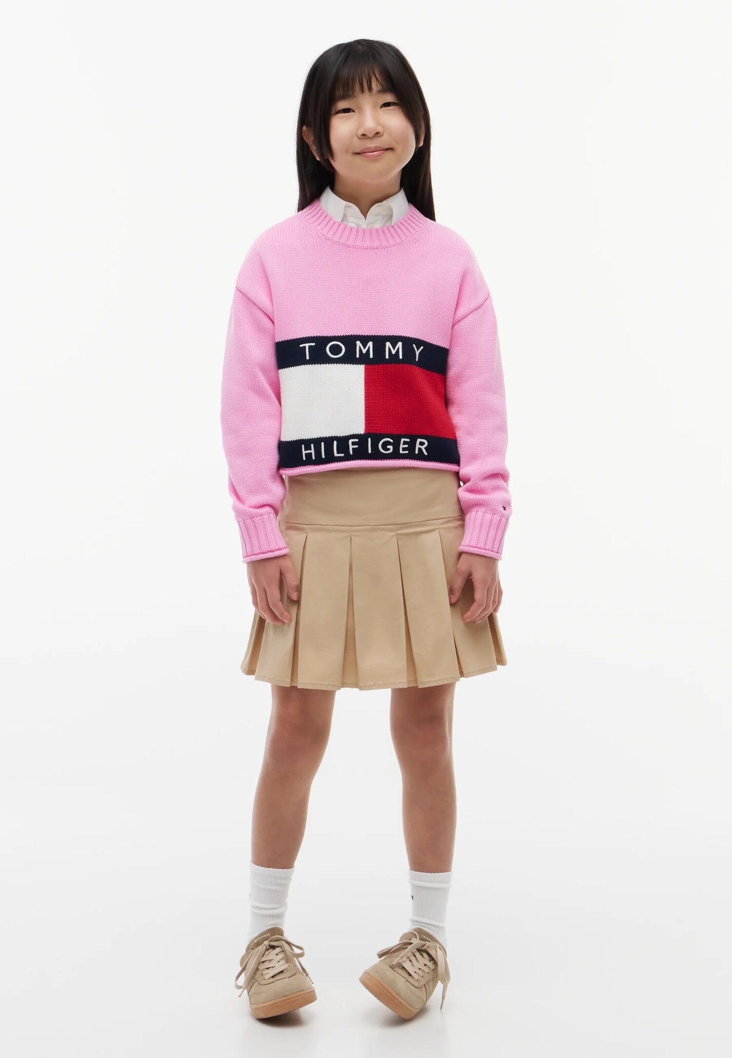 Tommy Hilfiger Maglione Crop Rosa Con Logo Grande Bambina KG0KG08922TOU_