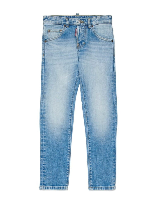Dsquared jeans kids/junior slim fit lavaggio blu chiaro cool guy con tasca in pelle logata Bambino