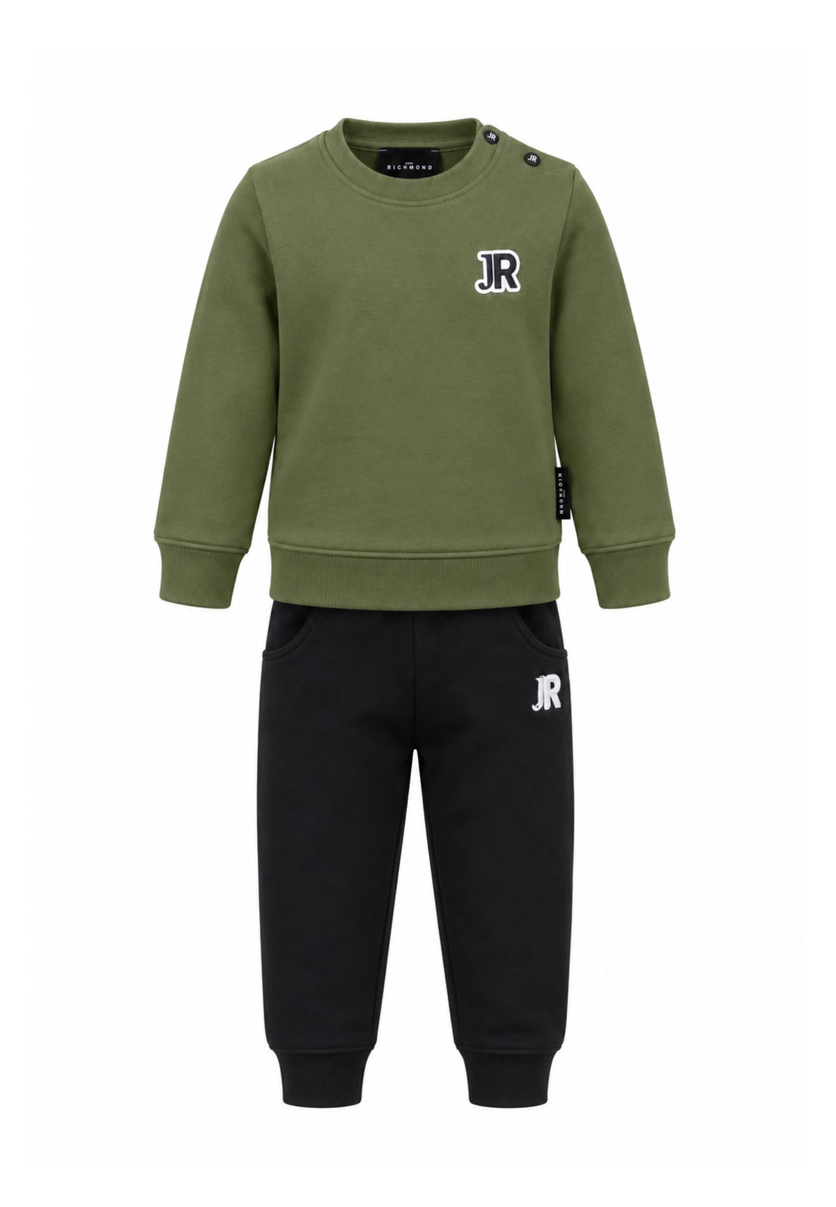 John Richmond tuta verde oliva con pantalone nero e logo piccolo Bambini e ragazzi ria26011cf.ver_