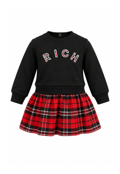 John Richmond VESTITO NERO CON GONNA IN TARTAN E MOTTO Bambine e ragazze RIA26082VE.NE_