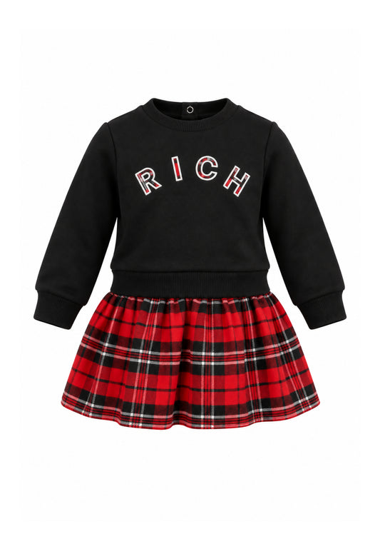 John Richmond VESTITO NERO CON GONNA IN TARTAN E MOTTO Bambine e ragazze RIA26082VE.NE_