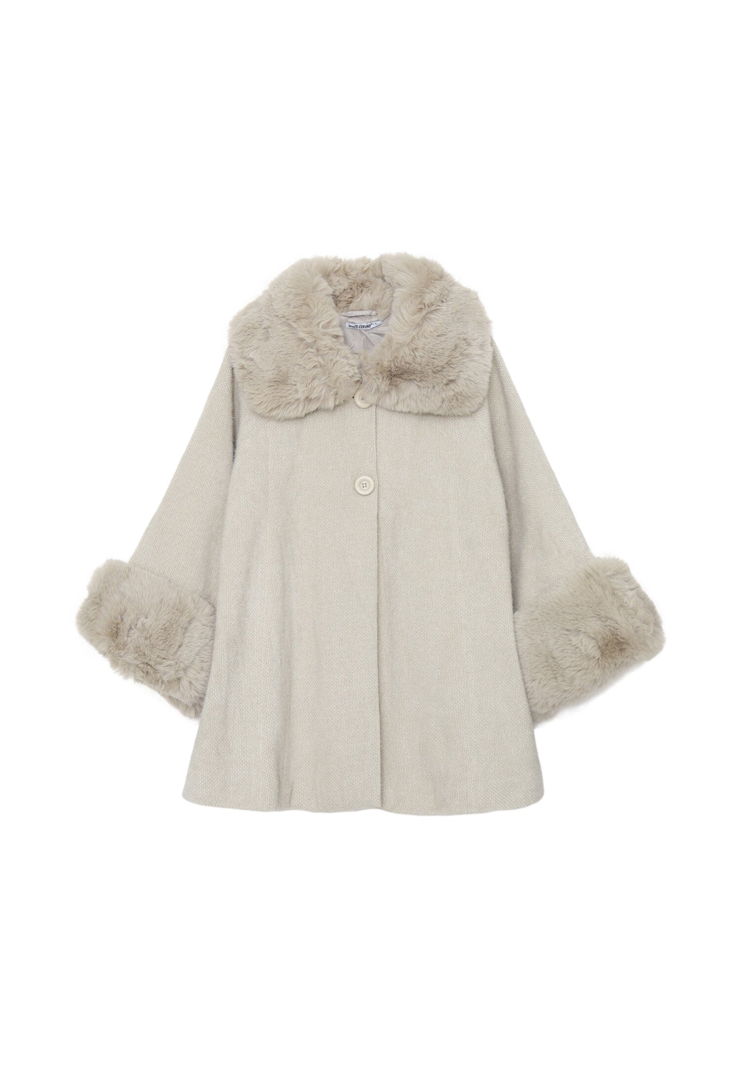 Monte Cervino Mantella Panna Marrone Donna In Lana Con Pelliccia Elegante AI25