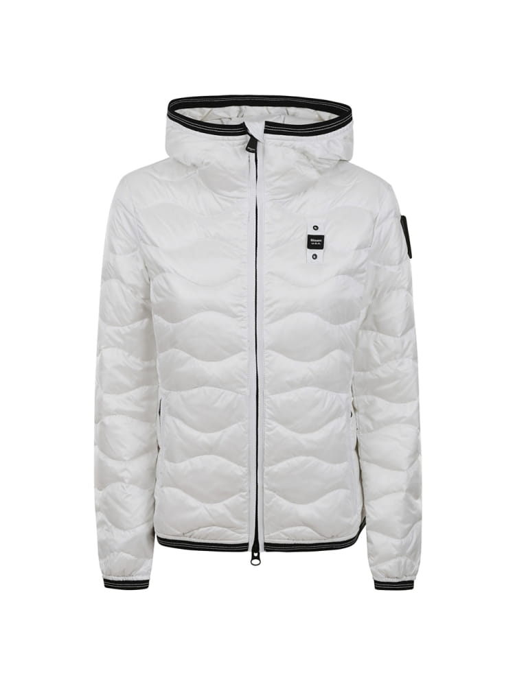 Blauer giubbotto camelia trama ad onde in nylon bianco