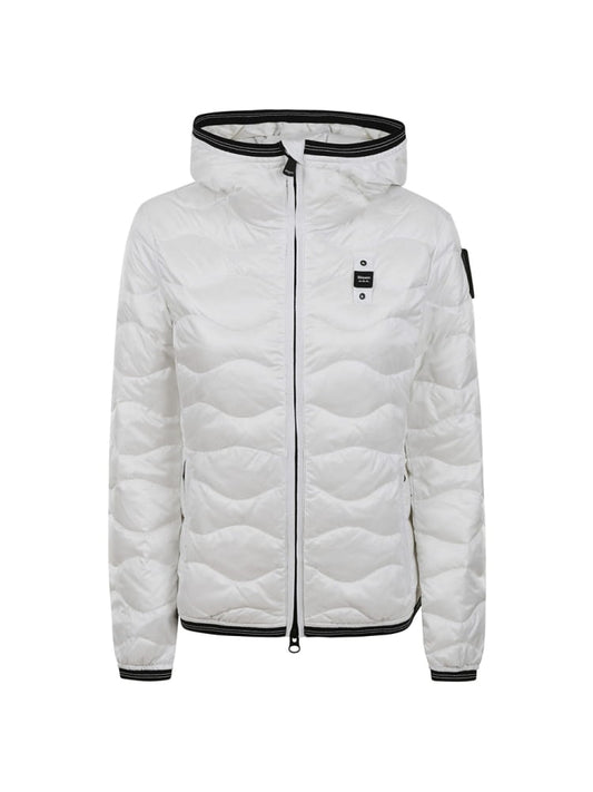 Blauer giubbotto camelia trama ad onde in nylon bianco