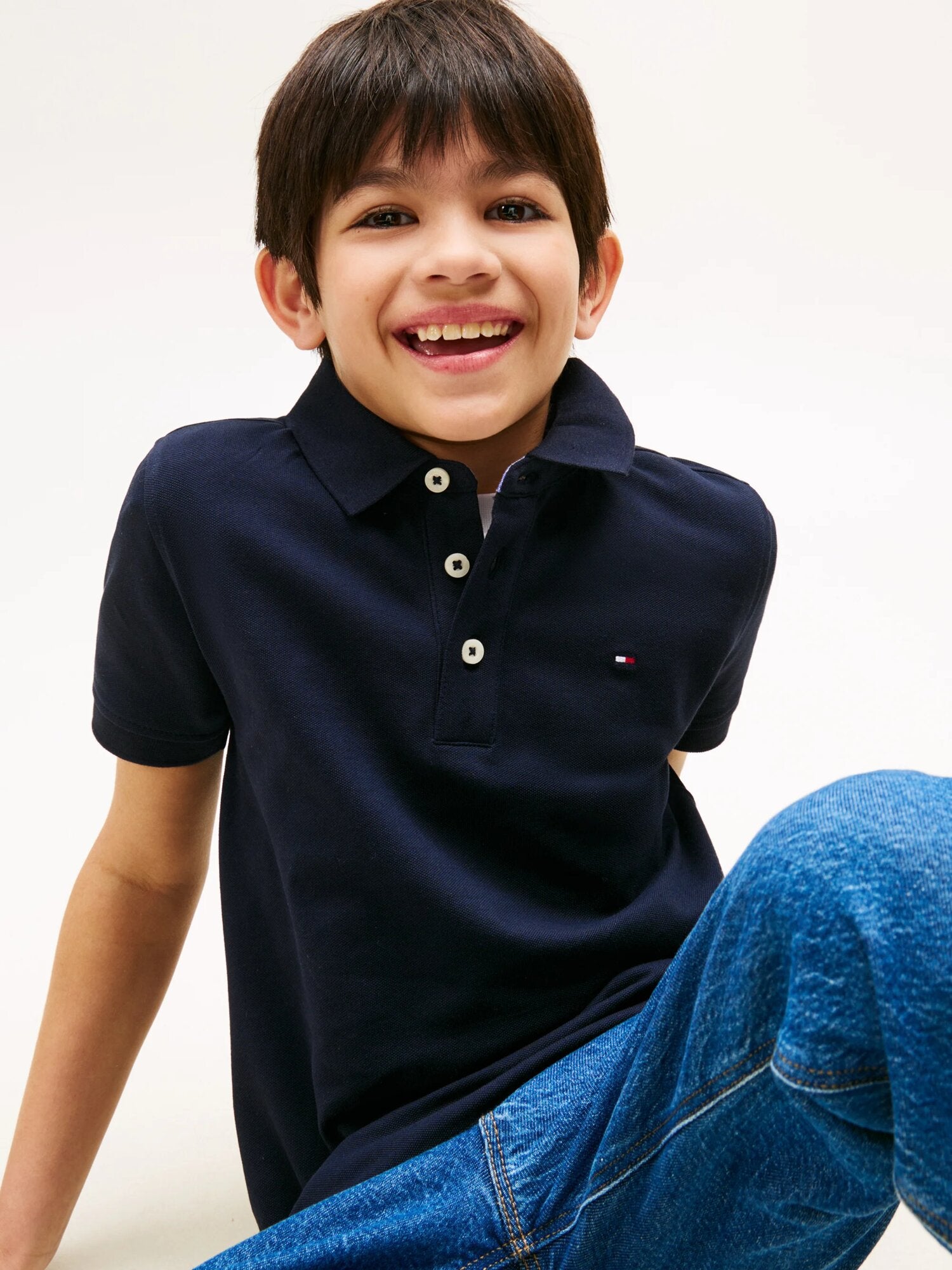 Tommy Hilfiger Polo Blu Bambino In Cotone Maniche Corte Primaverile PE26