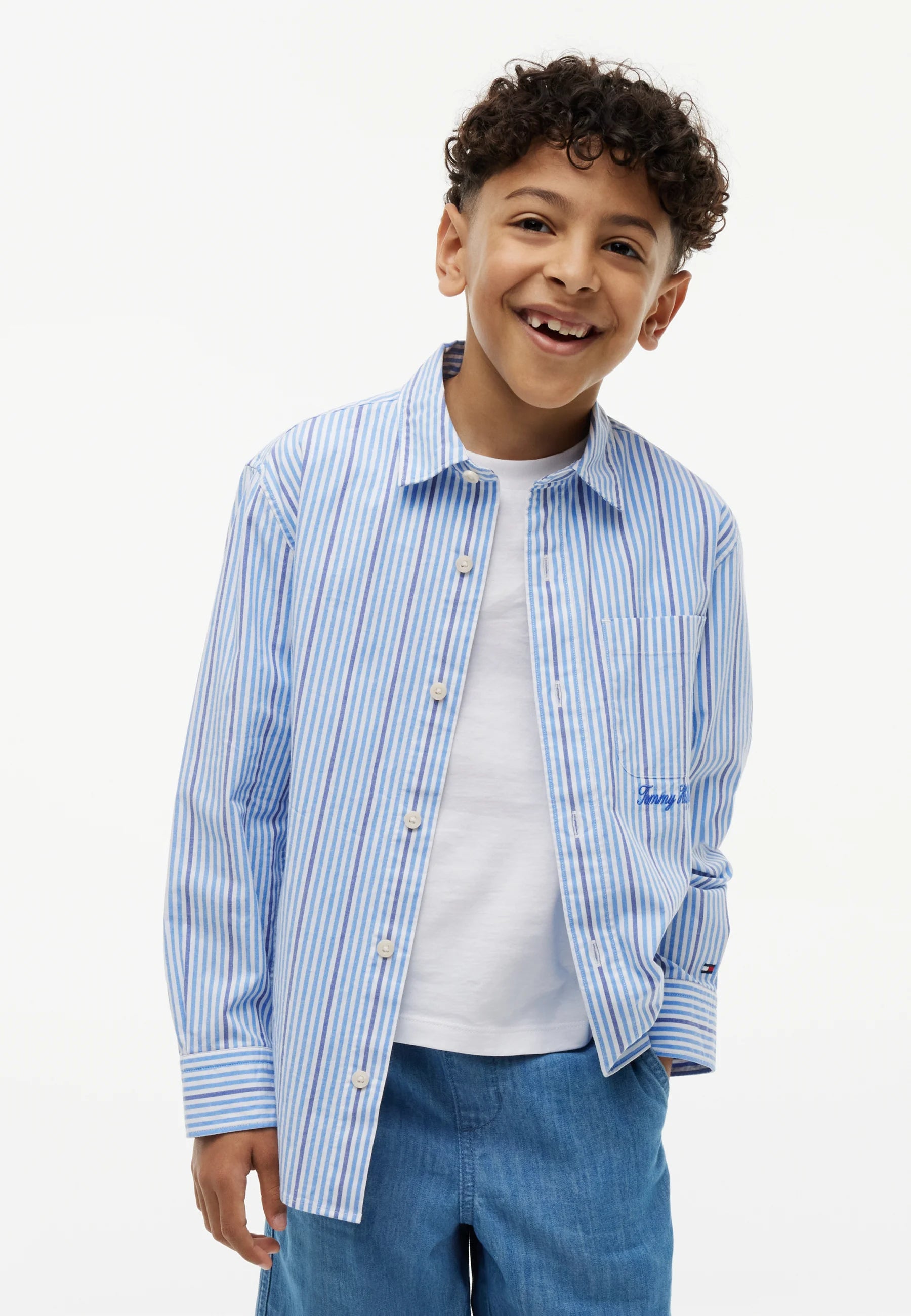 TOMMY HILFIGER CAMICIA A RIGHETTE AZZURRA E AVION Bambini e ragazzi KB0KB10566C39.AZZ_