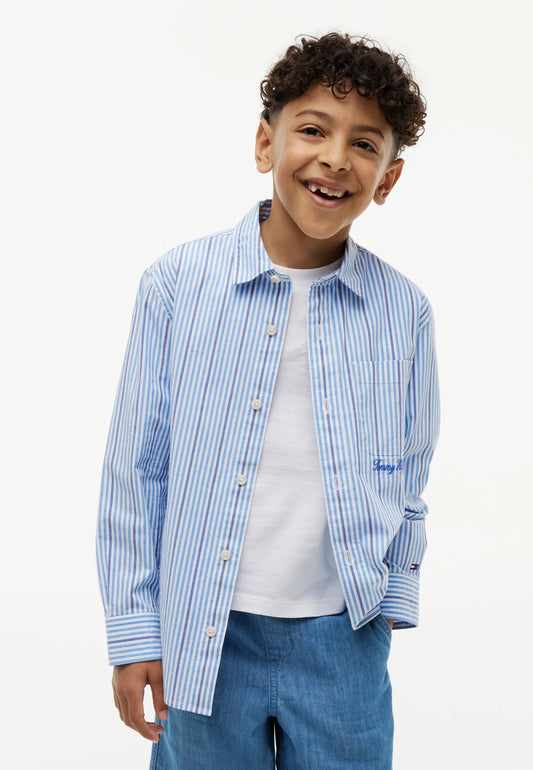 TOMMY HILFIGER CAMICIA A RIGHETTE AZZURRA E AVION Bambini e ragazzi KB0KB10566C39.AZZ_