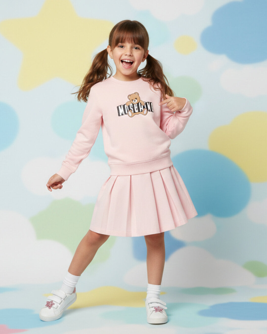 Moschino Felpa Rosa Bambina Girocollo Primaverile In Cotone 15521604796799_