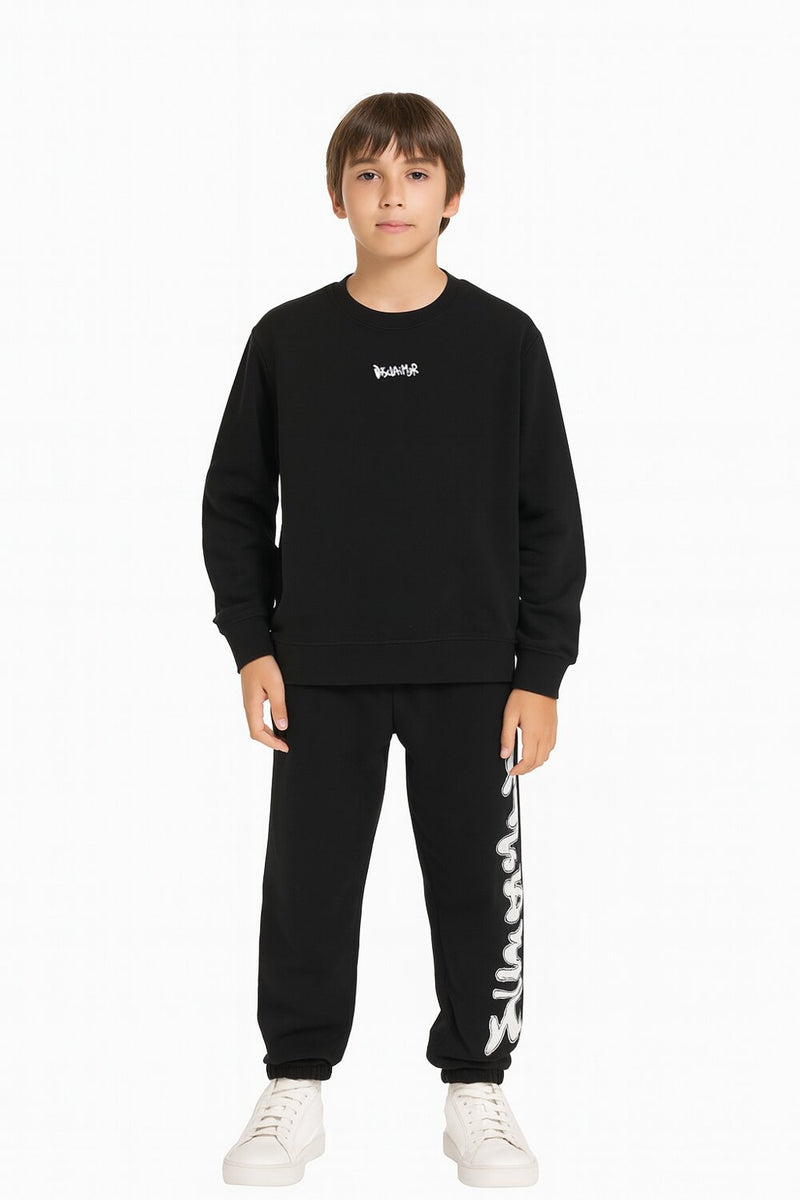 Disclaimer felpa bambino nera cotone inverno logo ricamato - NERO | CammarataMode