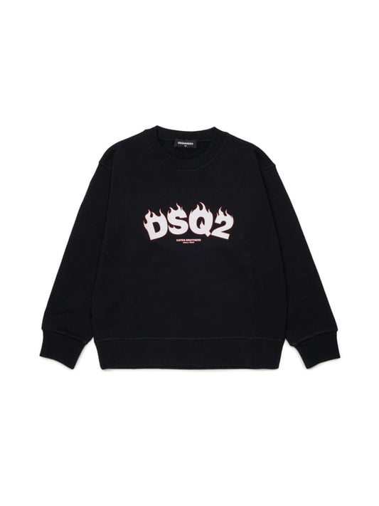 Dsquared felpa kids/junior girocollo con logo in cotone nero Bambino
