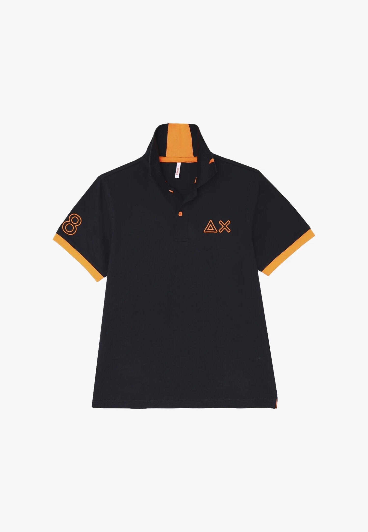 Polo blu Sun68 bambino in cotone con ricami arancioni e maniche corte | CammarataMode