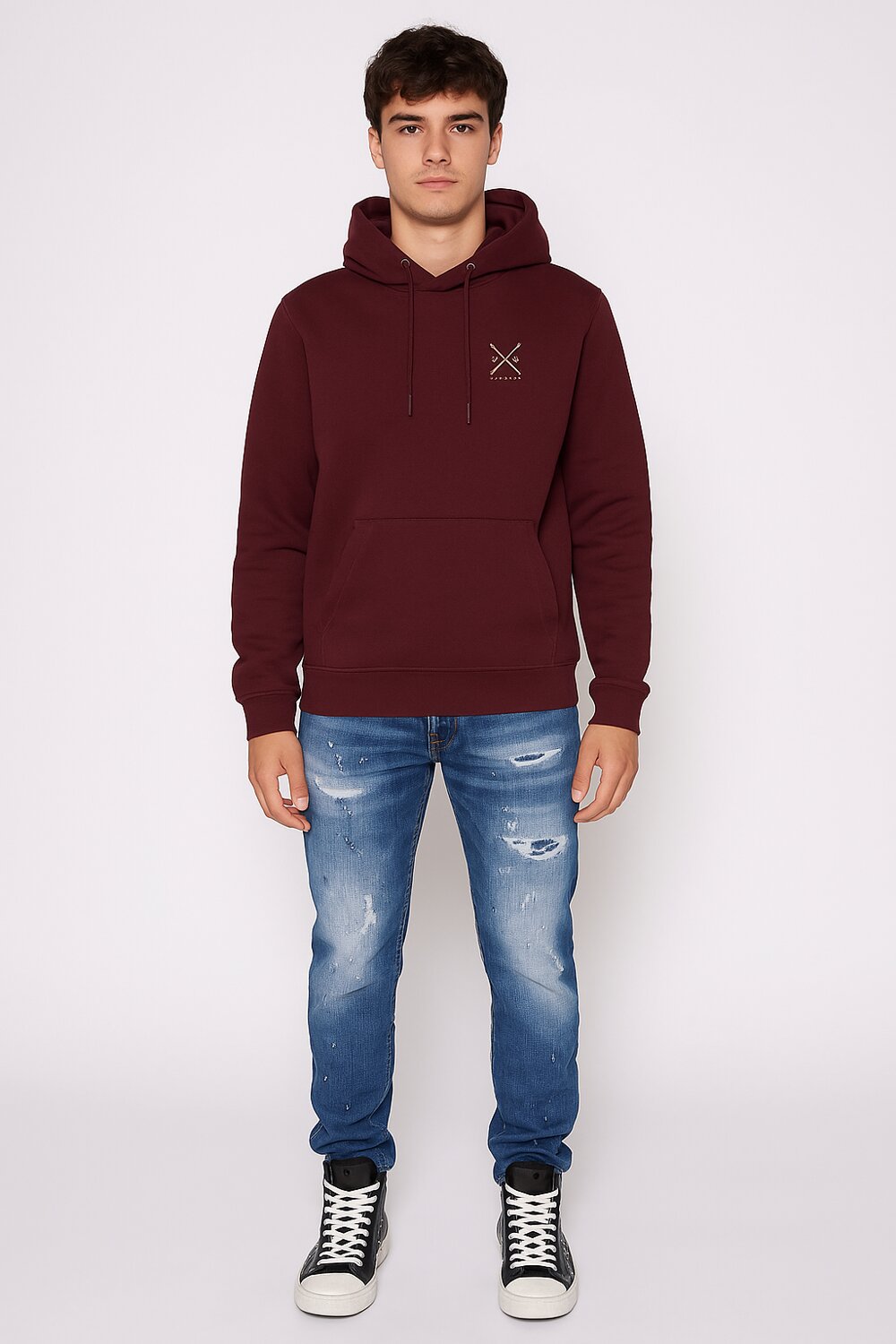 John Richmond Felpa Bordeaux Uomo Basic In Cotone Con Cappuccio Sportivo AI25