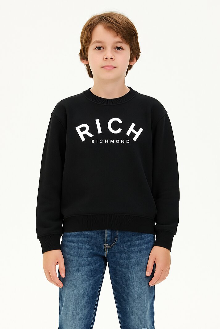 John Richmond felpa bambino nera 2-16 anni in cotone con maxi logo - NERO | CammarataMode