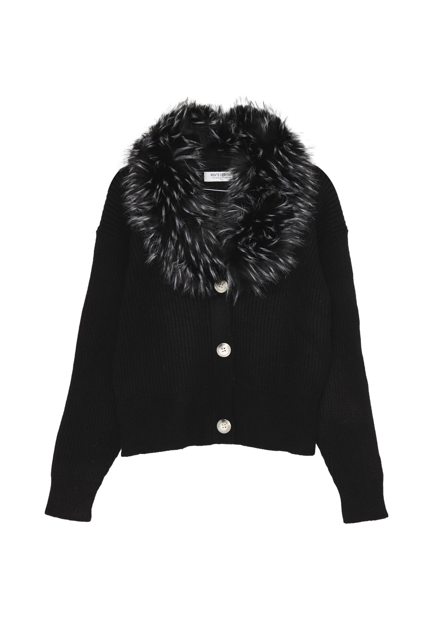 Monte Cervino Cardigan Nero Donna Con Pelliccia Elegante AI25