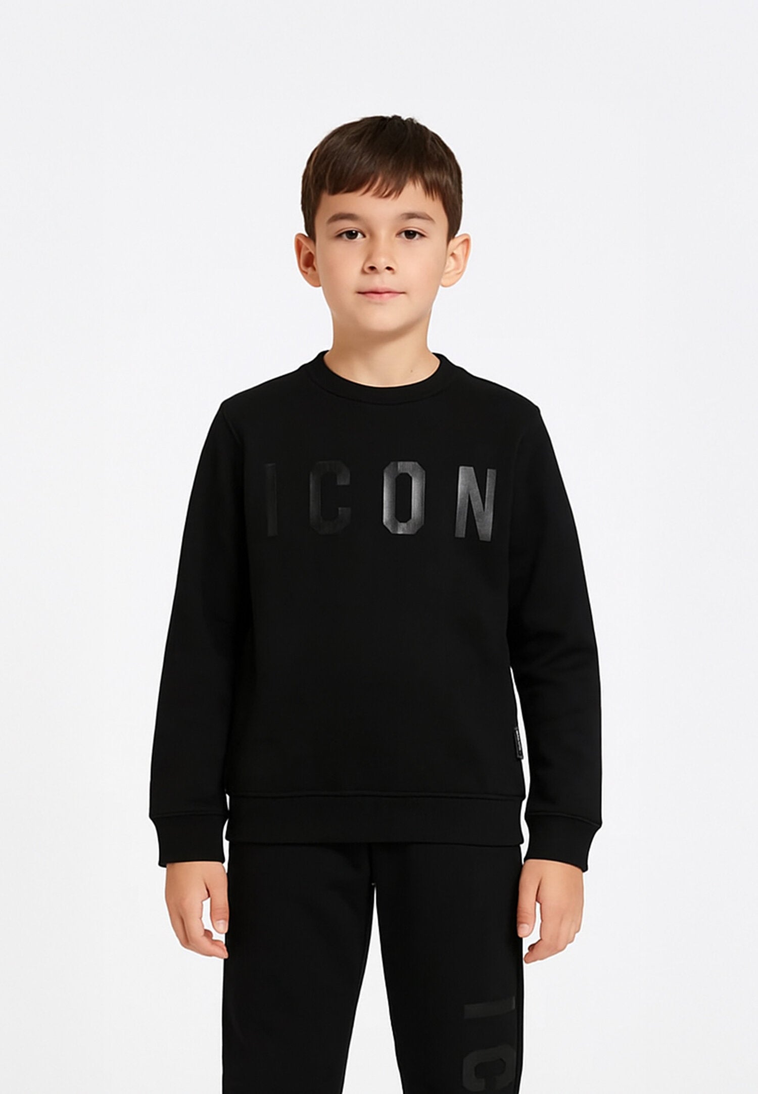 Icon Felpa Nero Bambino In Cotone Girocollo Sportivo AI25